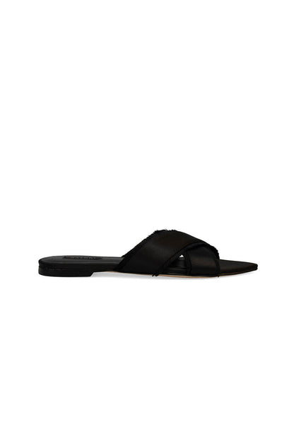 Natori Buy Wayu Satin Fringe Cross Slide Sandals in Black Online