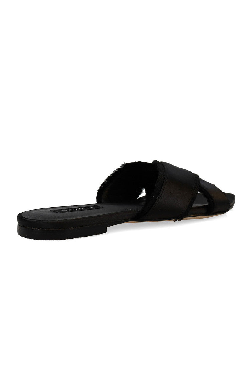 Natori Buy Wayu Satin Fringe Cross Slide Sandals in Black Online