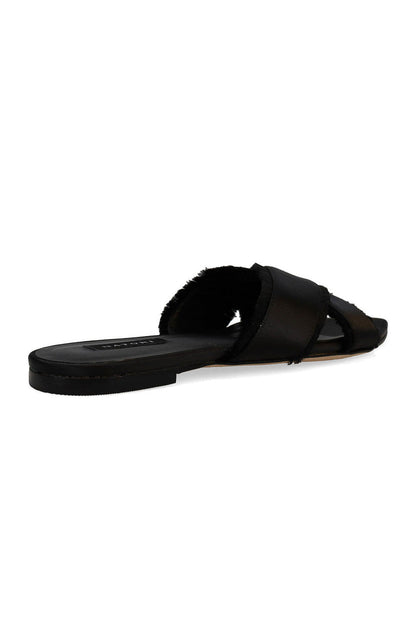 Natori Buy Wayu Satin Fringe Cross Slide Sandals in Black Online