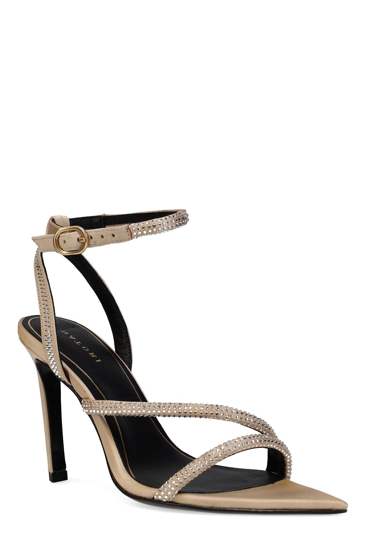 Natori Reiki Satin Embellished Ankle Strap Heel