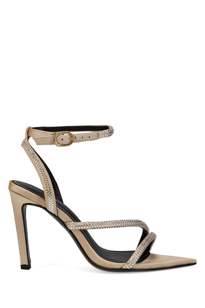 Natori Reiki Satin Embellished Ankle Strap Heel