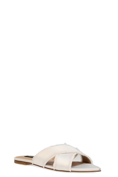 Natori Buy Wayu Satin Fringe Cross Slide Sandals in White Online