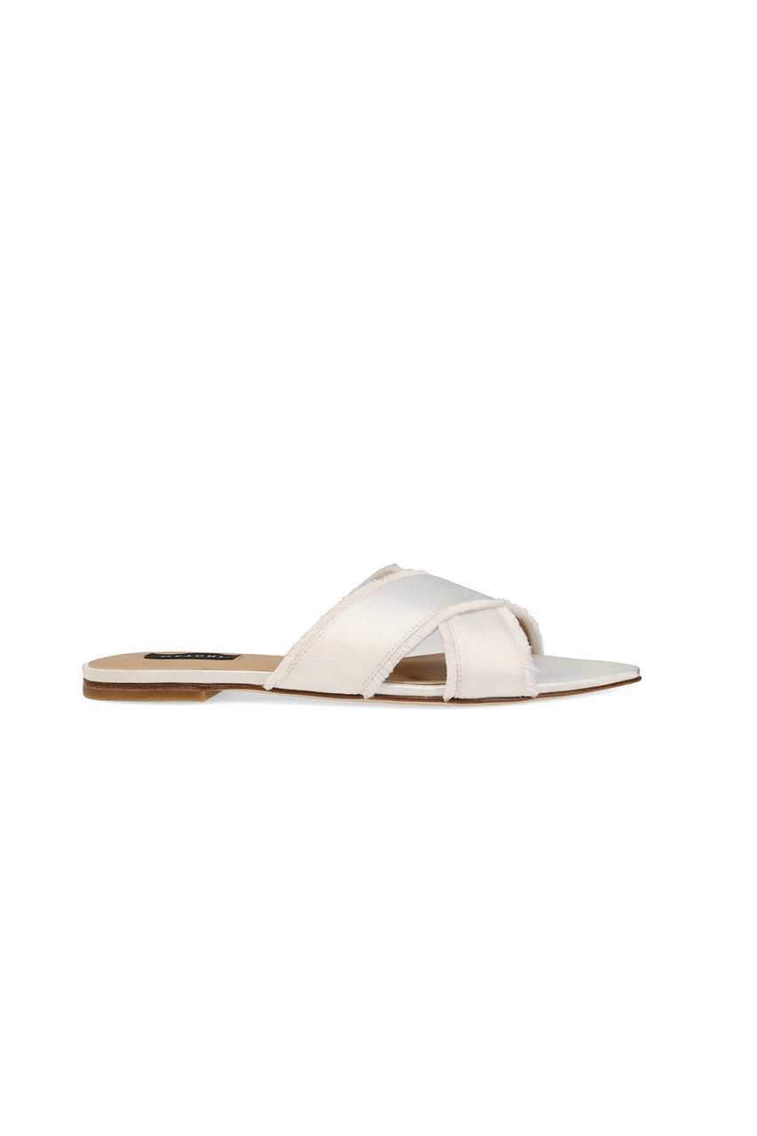 Natori Buy Wayu Satin Fringe Cross Slide Sandals in White Online