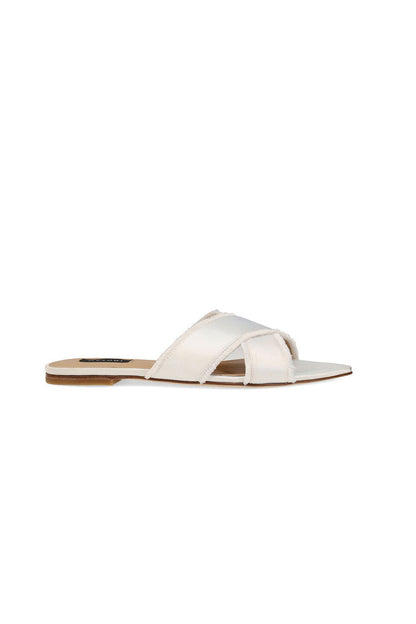 Natori Buy Wayu Satin Fringe Cross Slide Sandals in White Online