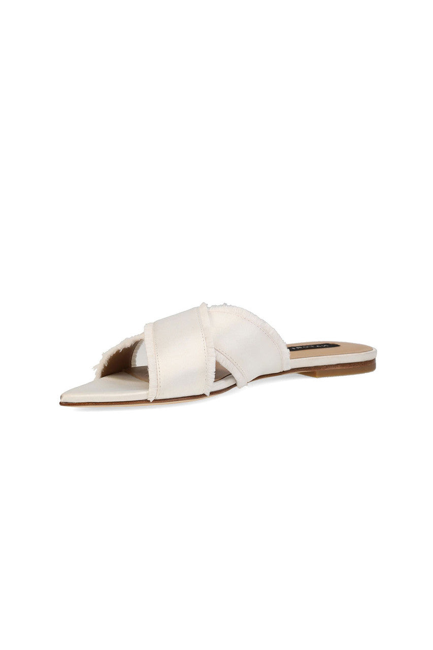 Natori Buy Wayu Satin Fringe Cross Slide Sandals in White Online