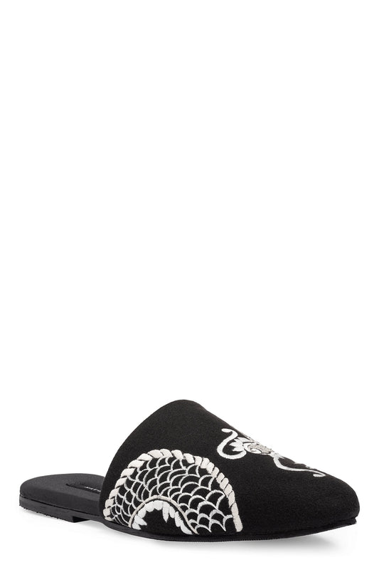 Natori Buy Dragon Embroidered Felt Slide in Black Online