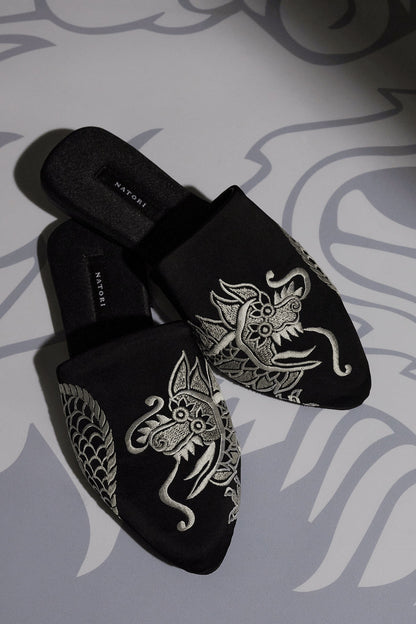 Natori Buy Dragon Embroidered Felt Slide in Black Online