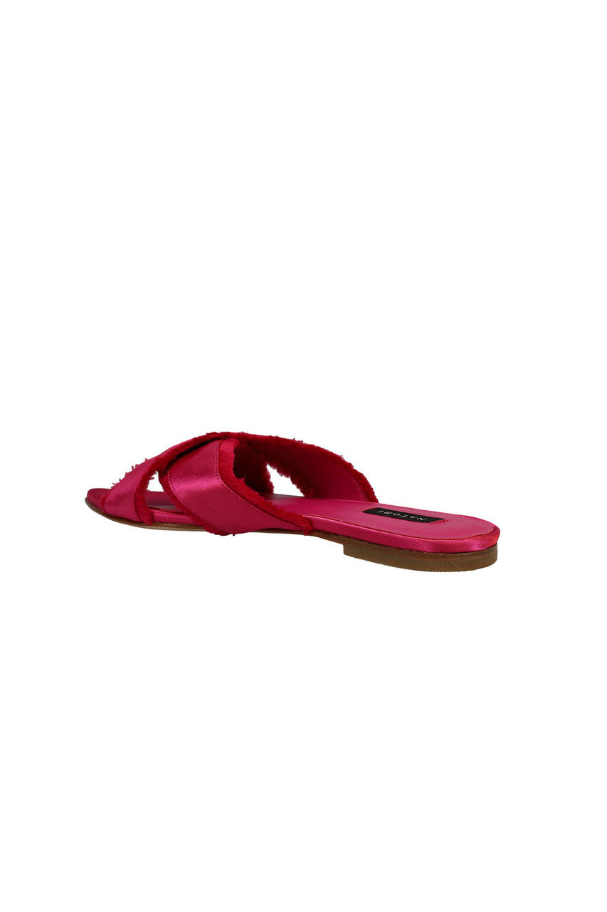 Natori Buy Wayu Satin Fringe Cross Slide Sandals in Dragon Fruit Online