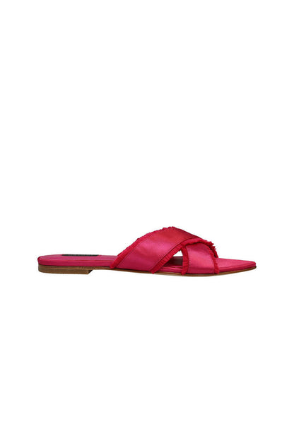 Natori Buy Wayu Satin Fringe Cross Slide Sandals in Dragon Fruit Online