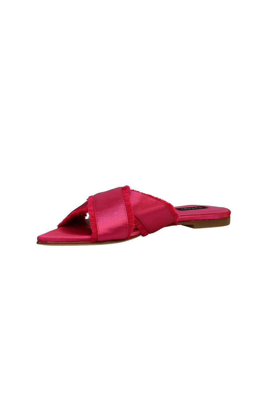Natori Buy Wayu Satin Fringe Cross Slide Sandals in Dragon Fruit Online