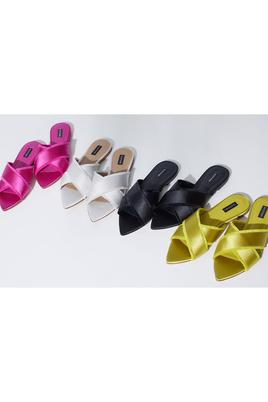 Natori Buy Wayu Satin Fringe Cross Slide Sandals in Dragon Fruit Online