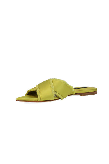 Natori Buy Wayu Satin Fringe Cross Slide Sandals in Chartreuse Online