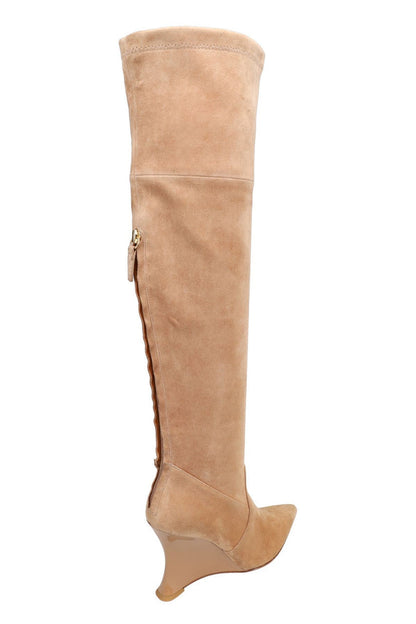 Natori Buy Natsu Stretch Suede Over the Knee Wedge Boot in Doe Online