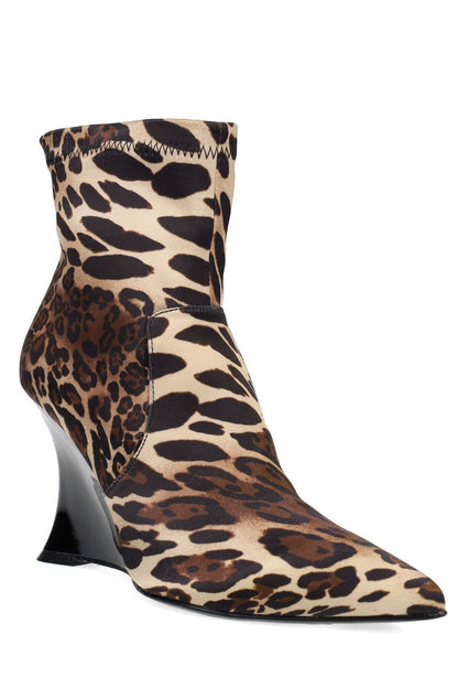 Natori Buy Neko Luxe Leopard Satin Wedge Ankle Boot in Chestnut Online