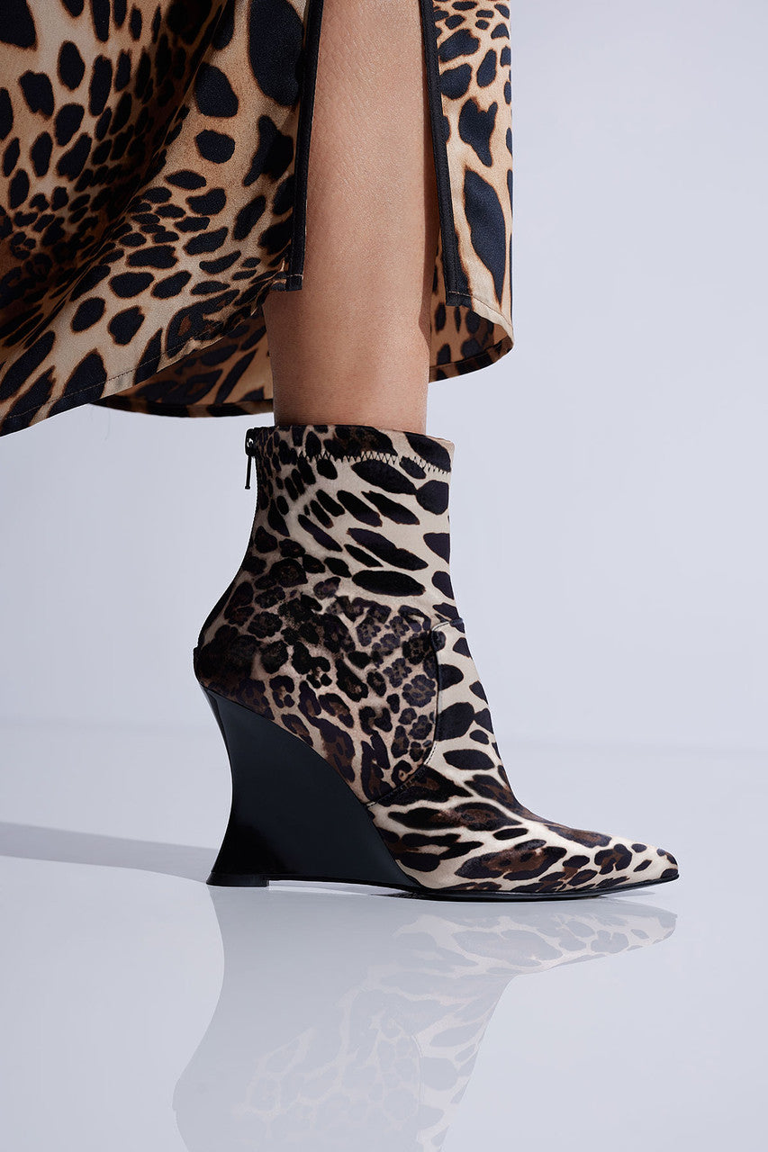 Natori Buy Neko Luxe Leopard Satin Wedge Ankle Boot in Chestnut Online