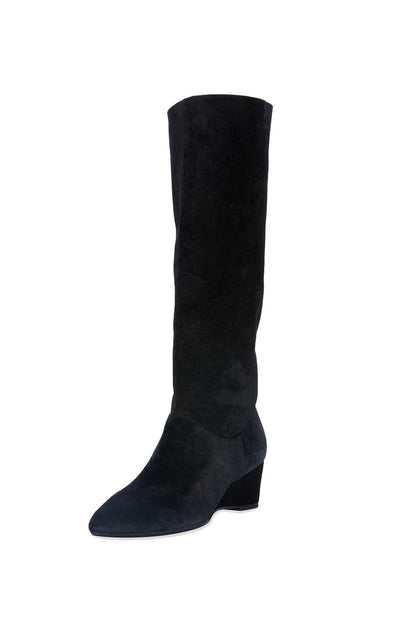 Natori Buy Thrill Suede Contour Wedge Tall Slouch Boot in Black Online
