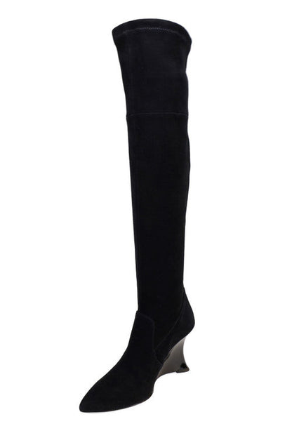 Natori Buy Natsu Stretch Suede Over the Knee Wedge Boot in Black Online