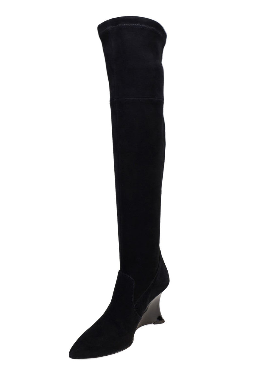 Natori Buy Natsu Stretch Suede Over the Knee Wedge Boot in Black Online