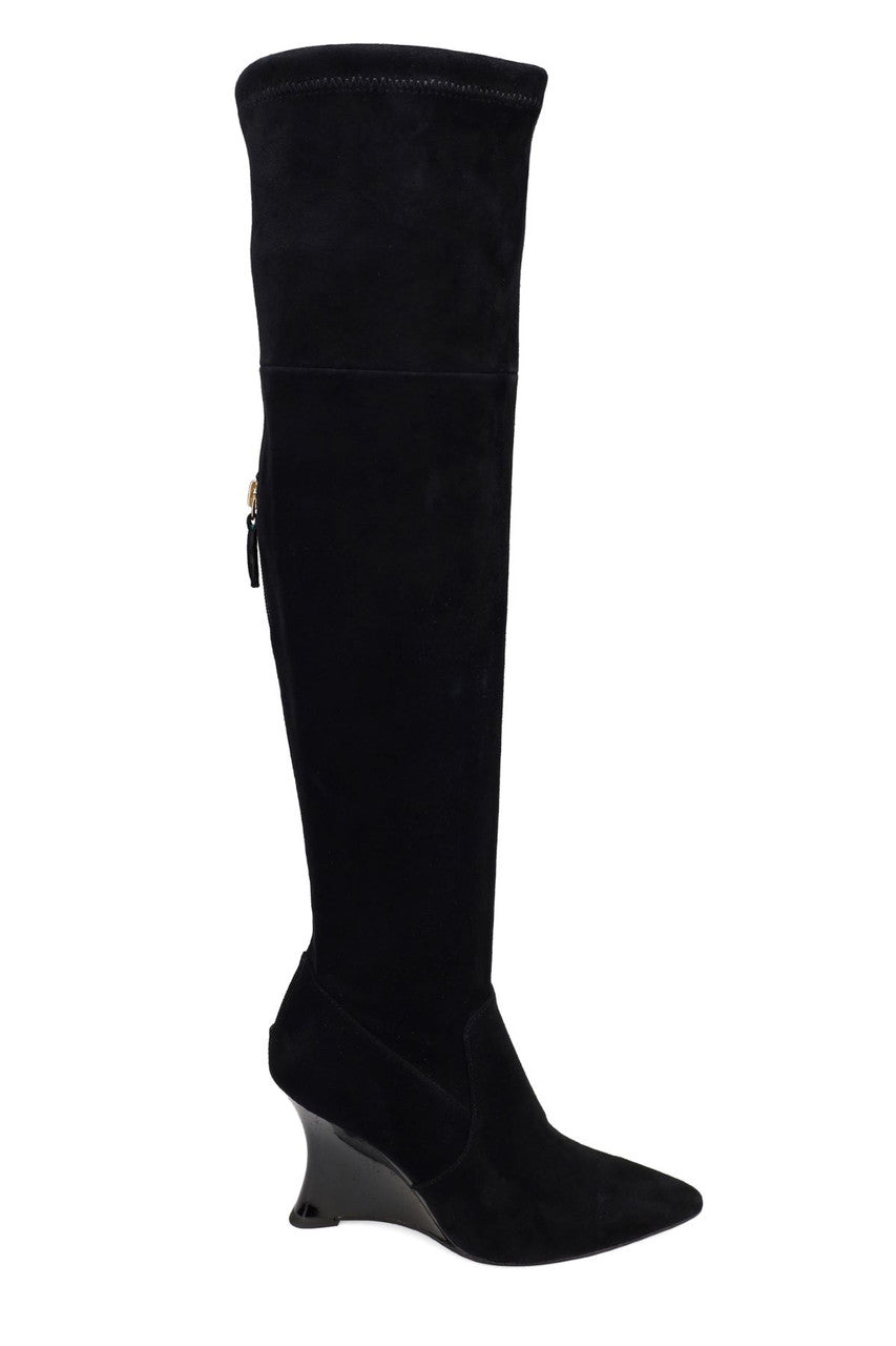 Natori Buy Natsu Stretch Suede Over the Knee Wedge Boot in Black Online
