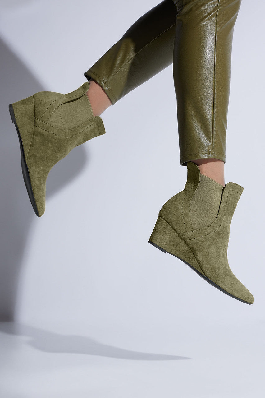 Natori Buy Gaisha-Su Suede Wedge Bootie in Olive Online