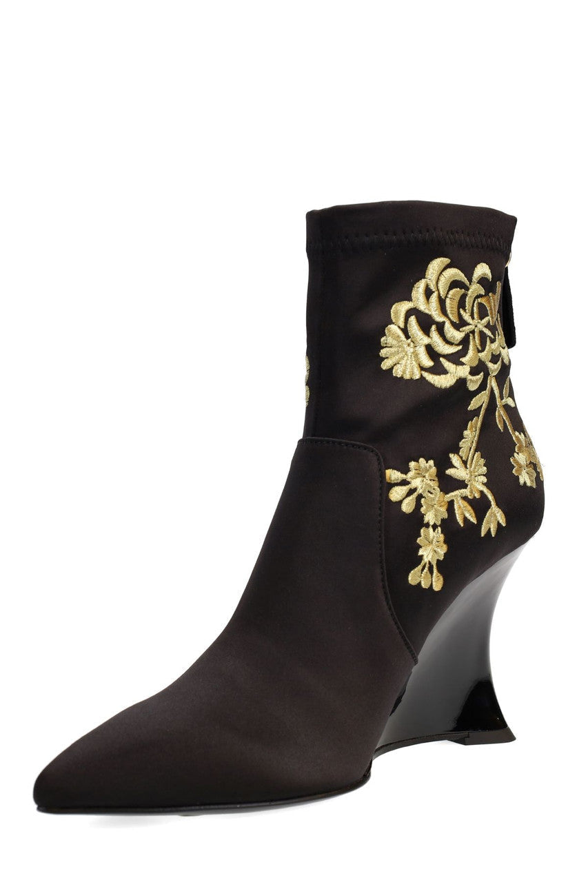 Natori Buy Neko Satin Embroidery Wedge Ankle Boot in Black/Gold Online