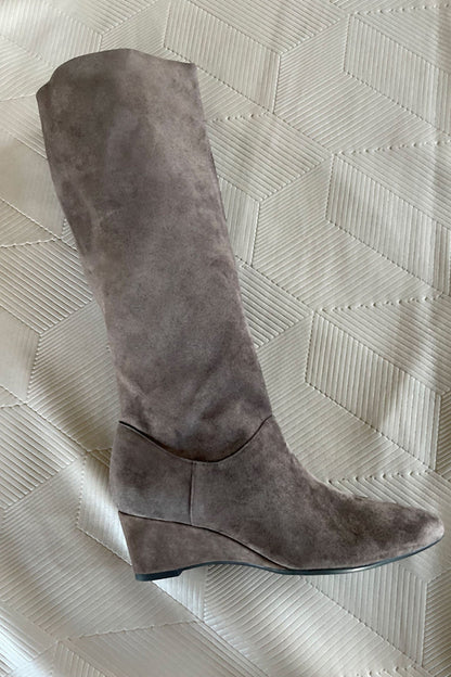 Natori Buy Thrill Suede Contour Wedge Tall Slouch Boot in Truffle Online