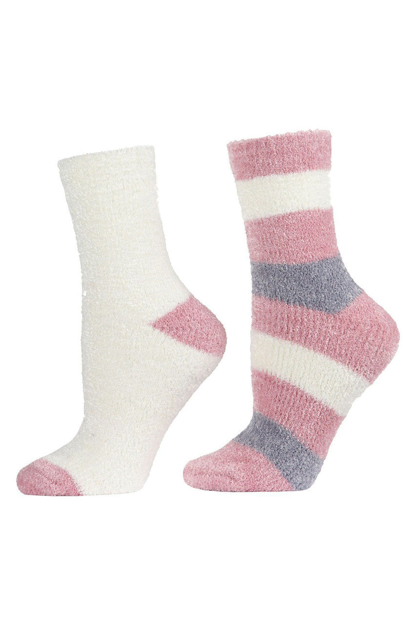 Natori Buy Chenille Striped/Solid Cozy Crew Socks - 2 Pair Pack in Blush Online