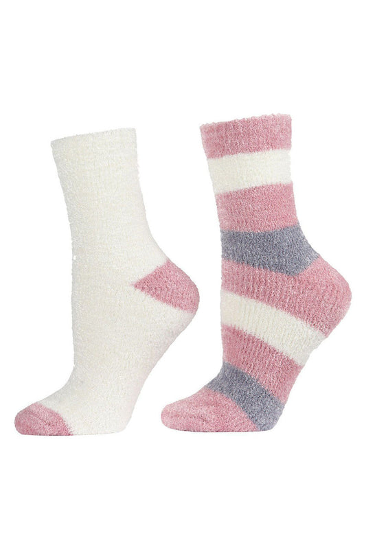Natori Buy Chenille Striped/Solid Cozy Crew Socks - 2 Pair Pack in Blush Online