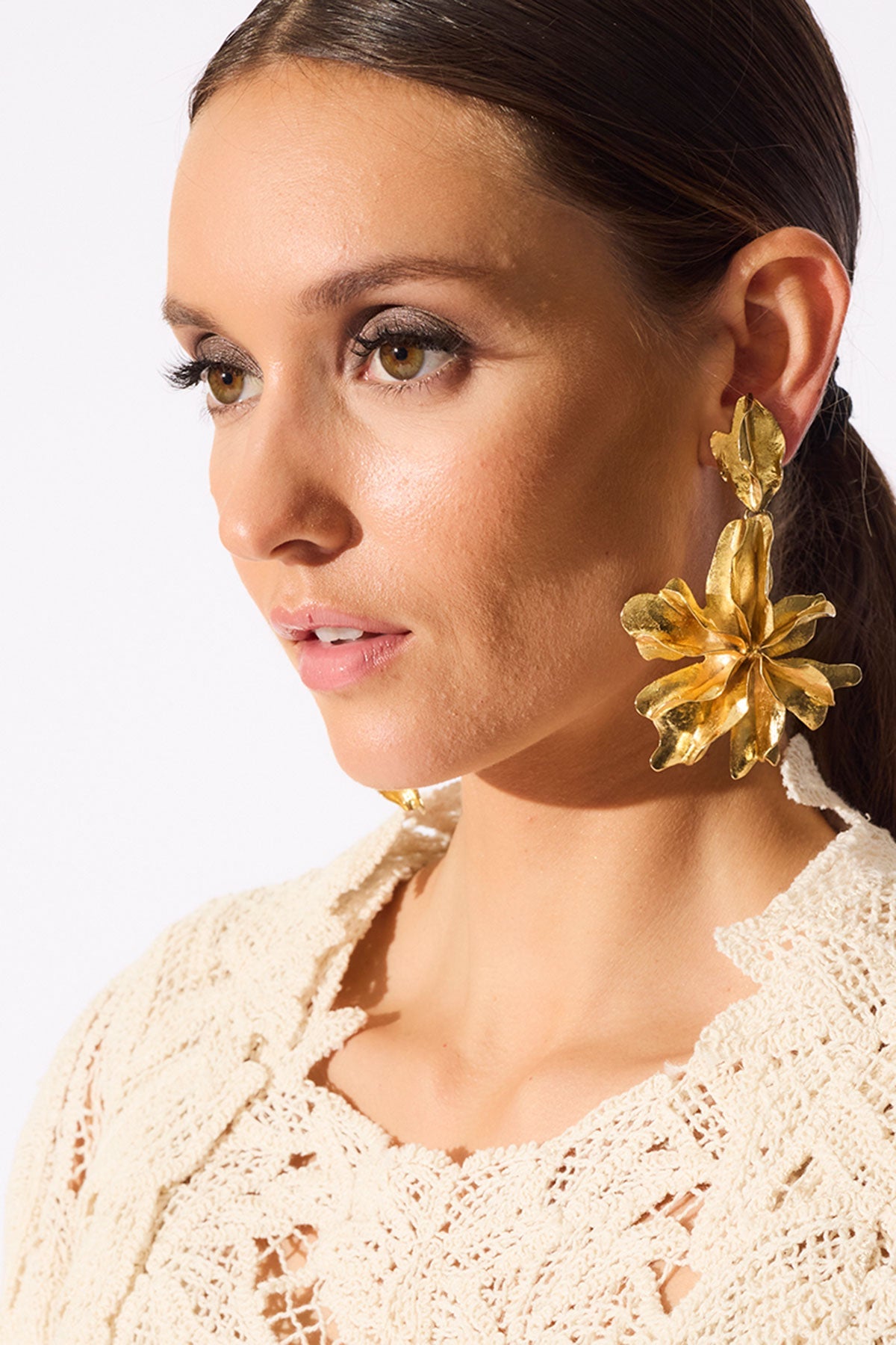 Natori Gold Plated Brass Floral Cuff Earrings