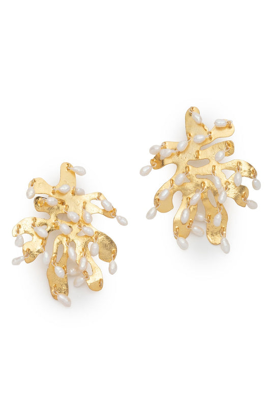 Natori Fresh Water Pearl & Gold Plated Cluster Pierced Earrings