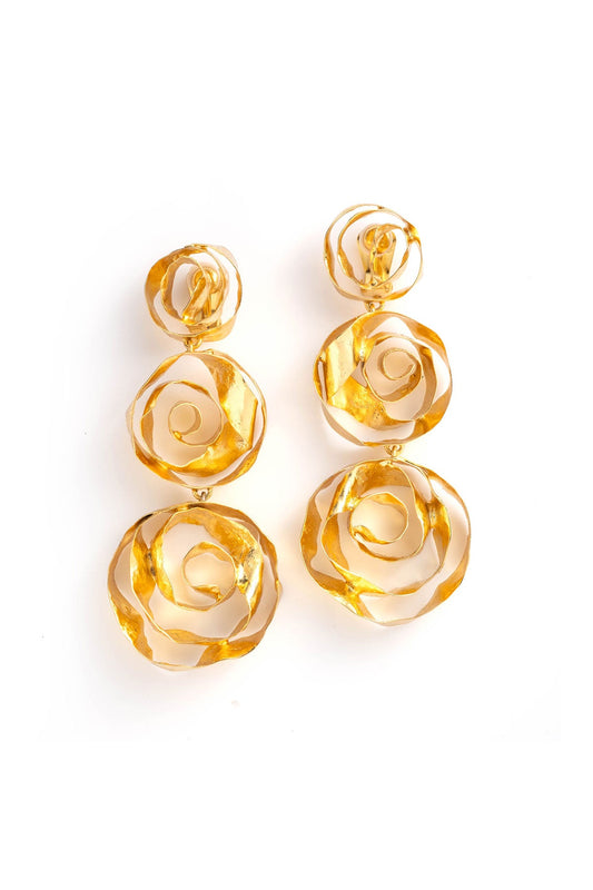 Natori Rosette Gold Plated Three Tier Earrings