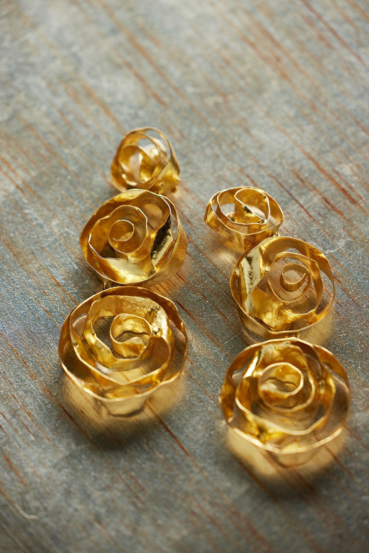 Natori Rosette Gold Plated Three Tier Earrings