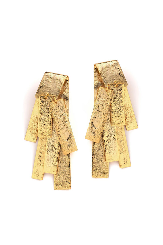 Natori Sculptural Gold Plated Brass Drop Earrings