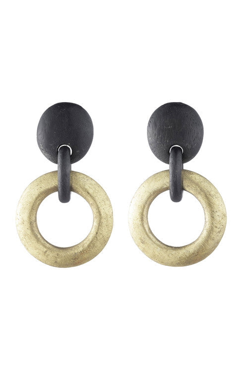 Natori Buy Acacia Wood and Gold Plated Hoop Earrings in Black/Gold Online