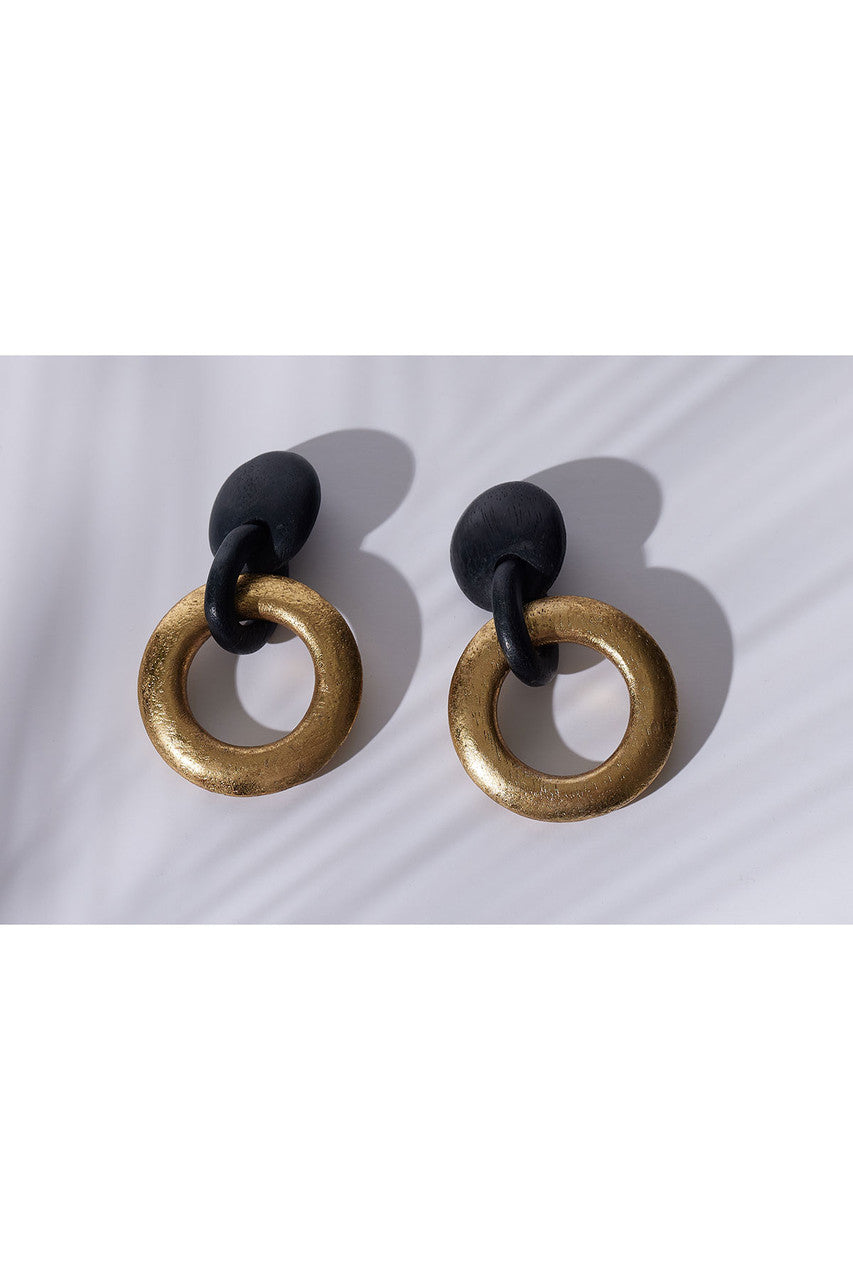 Natori Buy Acacia Wood and Gold Plated Hoop Earrings in Black/Gold Online
