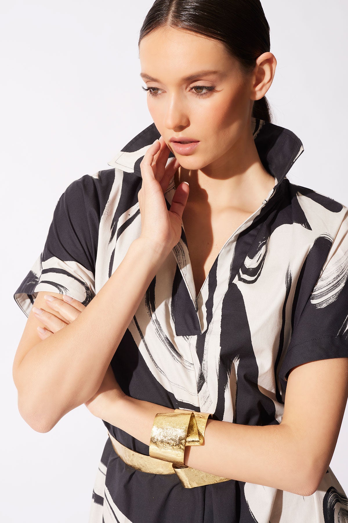 Natori Sculptural Gold Plated Brass Cuff Bracelet