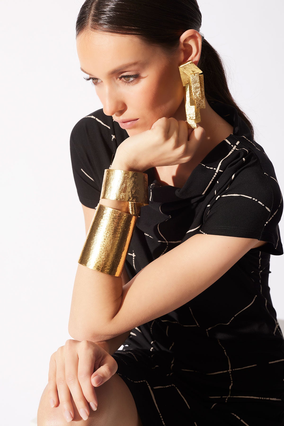 Natori Sculptural Gold Plated Brass Cuff Bracelet