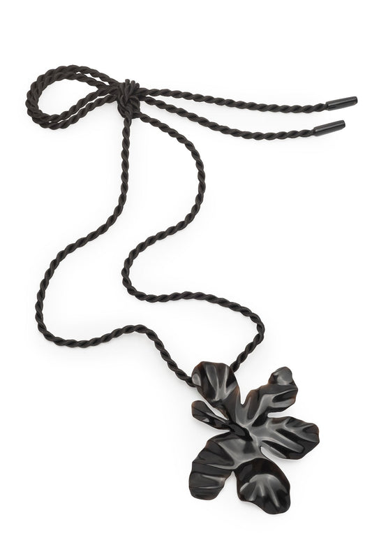 Natori Peony Buffalo Horn Pendant Rope Necklace
