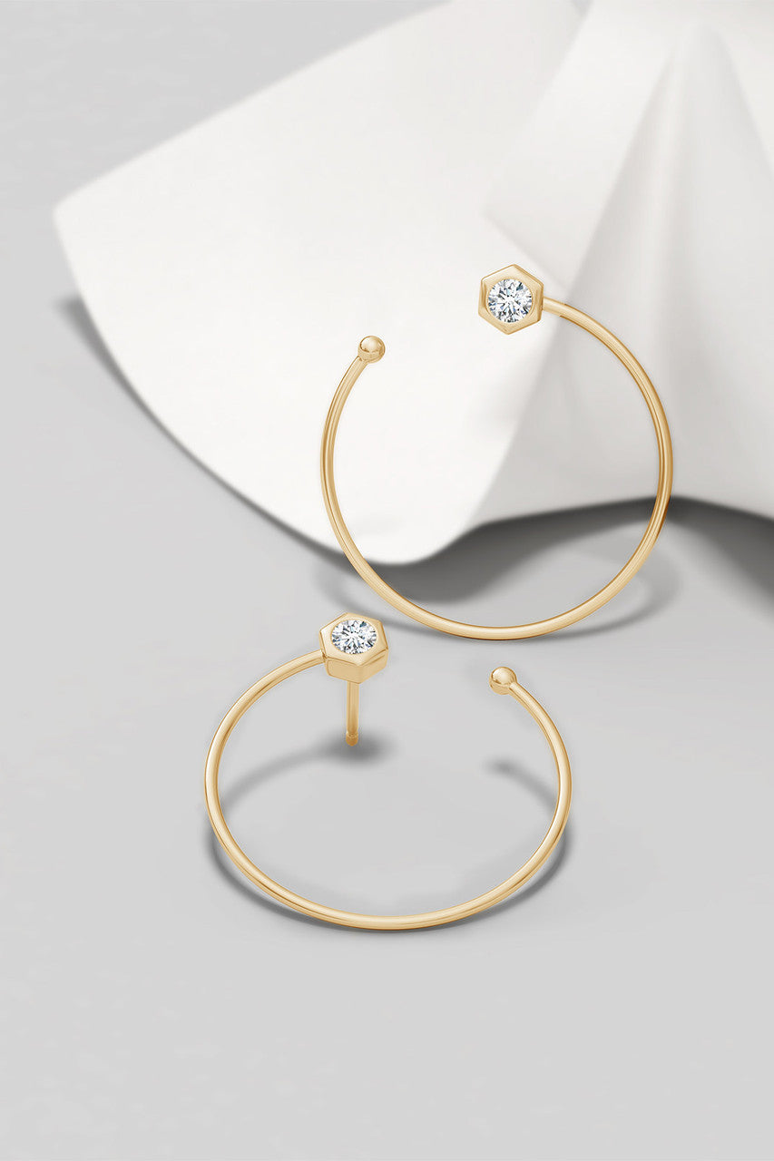 Natori Buy Indochine 14k Small Diamond Side-Facing Open Hoop Earrings in 14K Yellow Gold Online