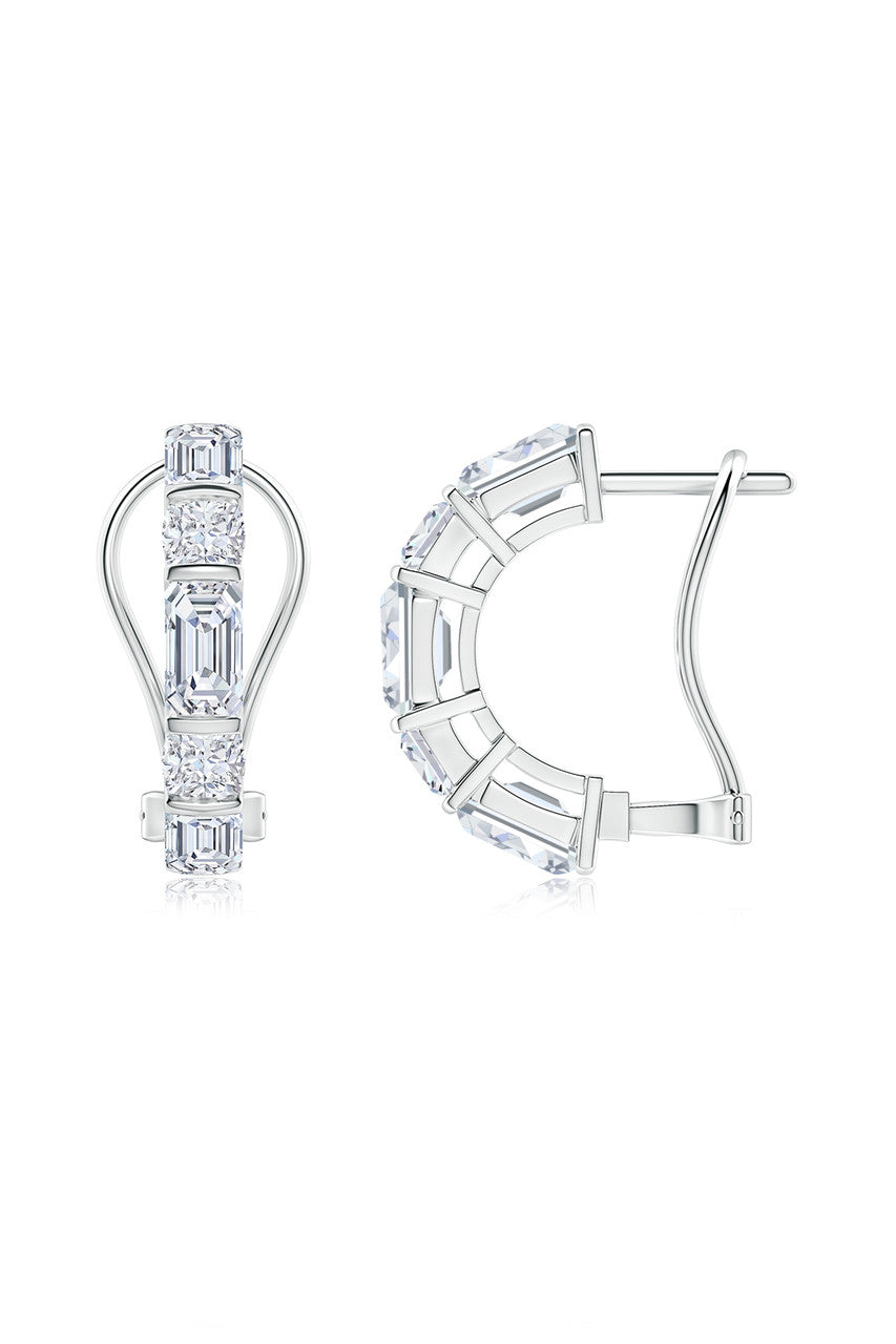 Natori Buy Orient Express Lab-Grown 14K Gold Emerald Cut & Cushion Diamond Half Hoop Earrings in 14K White Gold Online