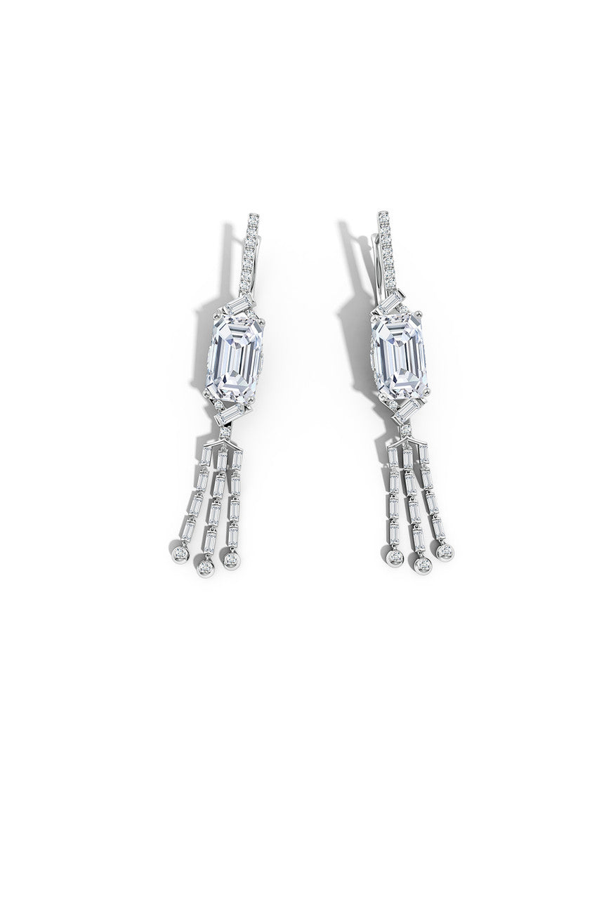 Natori Buy Orient Express Lab-Grown 14K Gold Emerald Cut & Baguette Diamond Tassel Drop Earrings in 14K White Gold Online