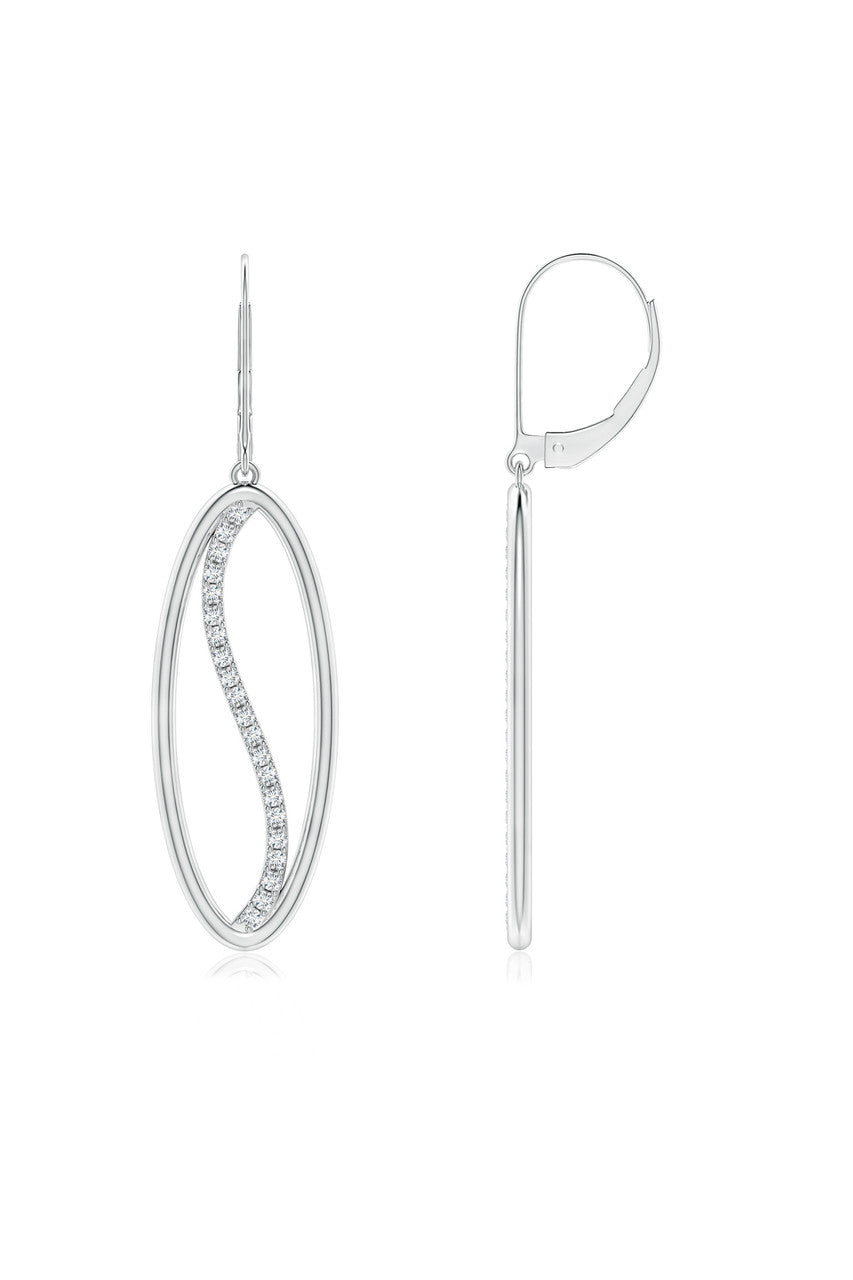 Natori Buy Shangri-La Elliptical Yin-Yang 14K Gold and Diamond Medium Leverback Earrings in 14K White Gold Online