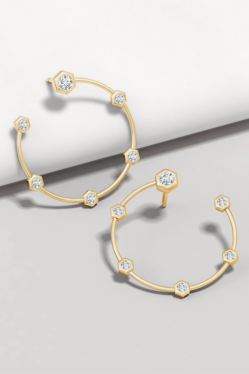 Natori Buy Indochine 14k Small 6-Diamond Side-Facing Open Hoop Earrings in 14K Yellow Gold Online