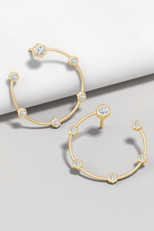 Natori Buy Indochine 14k Small 6-Diamond Side-Facing Open Hoop Earrings in 14K Yellow Gold Online