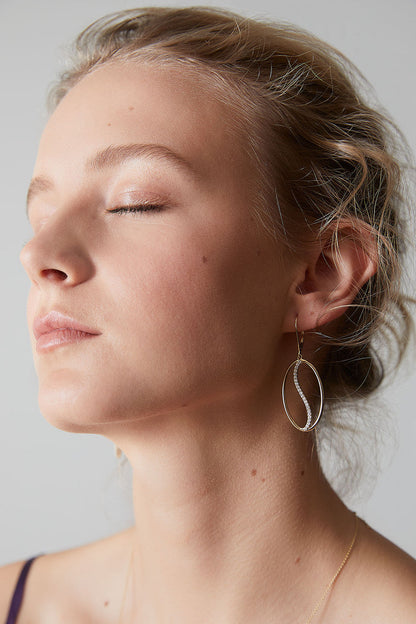 Natori Buy Shangri-La Elliptical Yin-Yang 14K-Gold and Diamond Large Leverback Earrings in 14K Yellow Gold Online