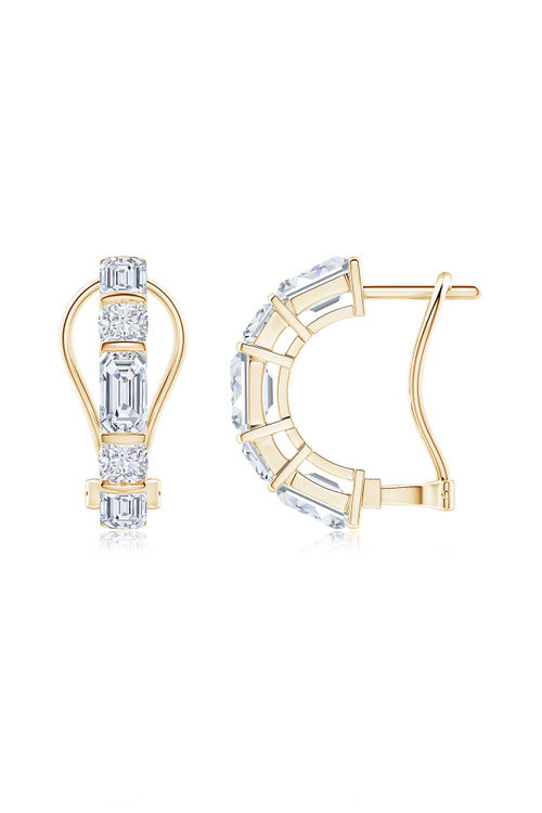 Natori Buy Orient Express Lab-Grown 14K Gold Emerald Cut & Cushion Diamond Half Hoop Earrings in 14K Yellow Gold Online