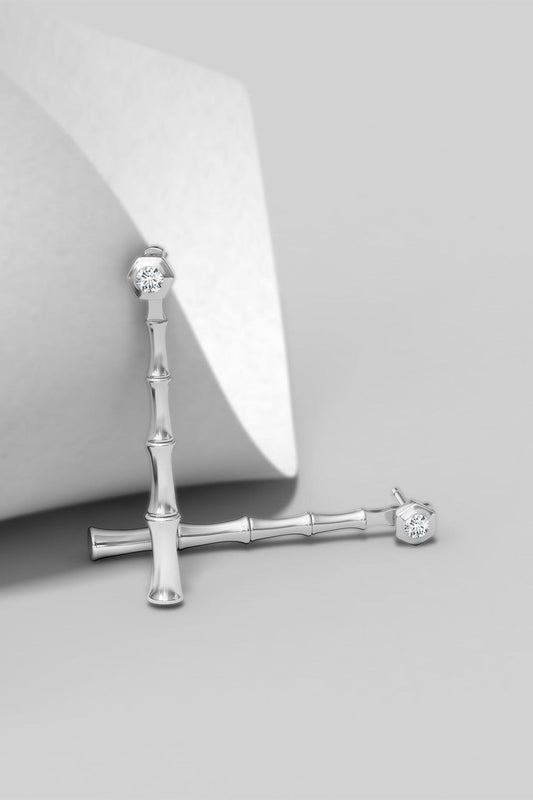 Natori Buy Indochine Bamboo 14k Diamond Multi-Wear Linear Earrings in 14K White Gold Online