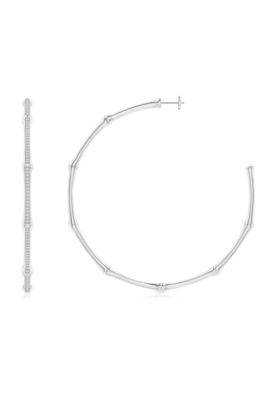 Natori Buy Indochine 14k Pave Diamond 2.75 Inch Bamboo Hoops in 14K White Gold Online