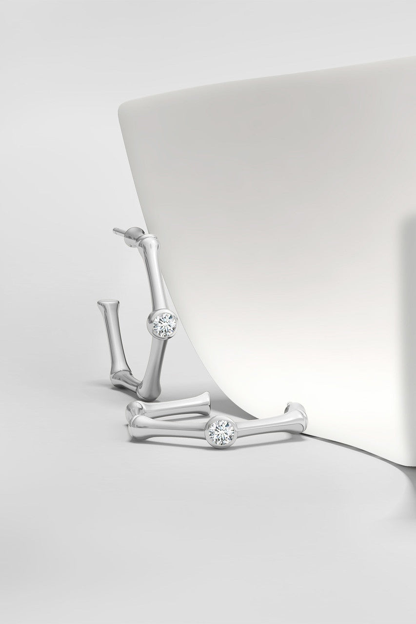Natori Buy Indochine 14k Bamboo Hexagon Diamond Center Hoop Earrings in 14K White Gold Online