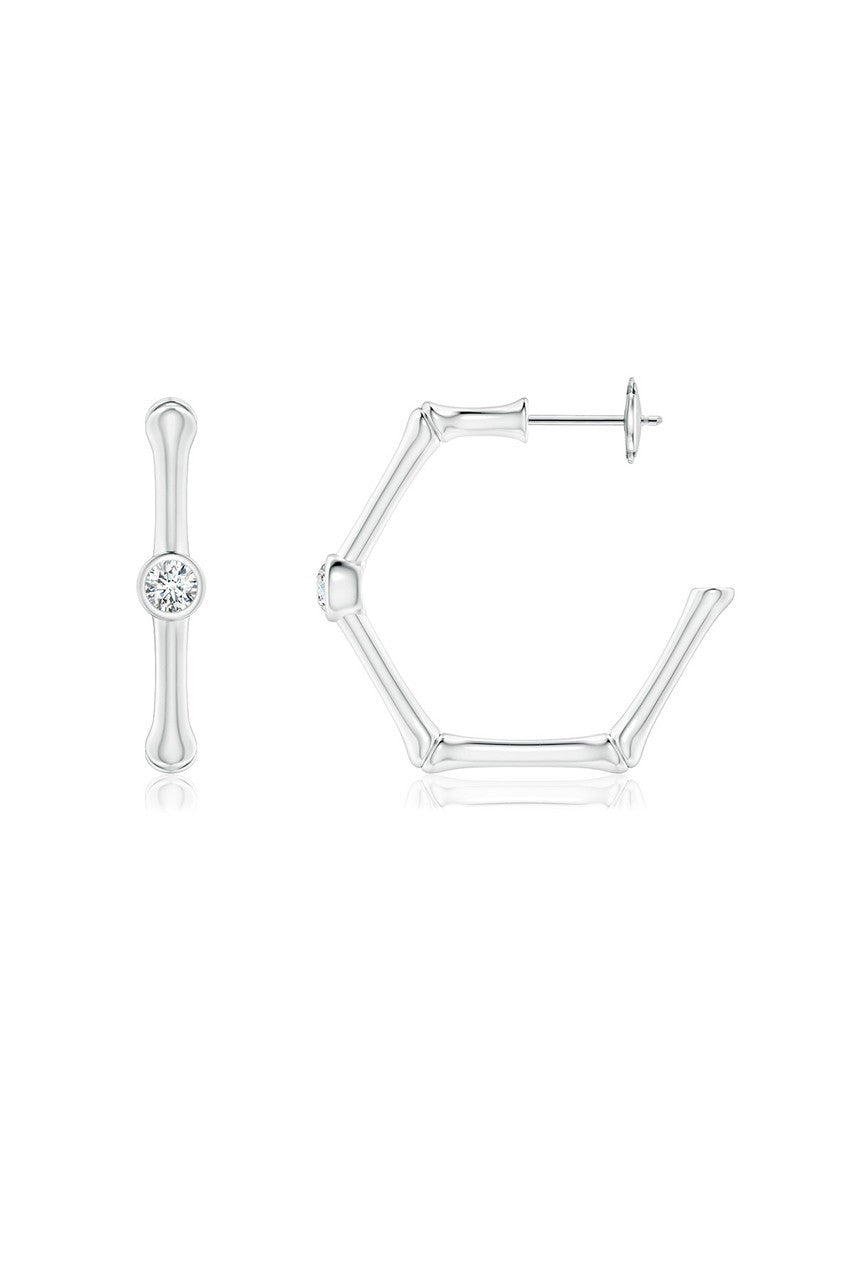Natori Buy Indochine 14k Bamboo Hexagon Diamond Center Hoop Earrings in 14K White Gold Online
